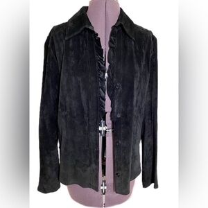 Margaret Godfrey Vtg Suede Ruffle Jacket M/L Western Moto Cowgirl Bikercore